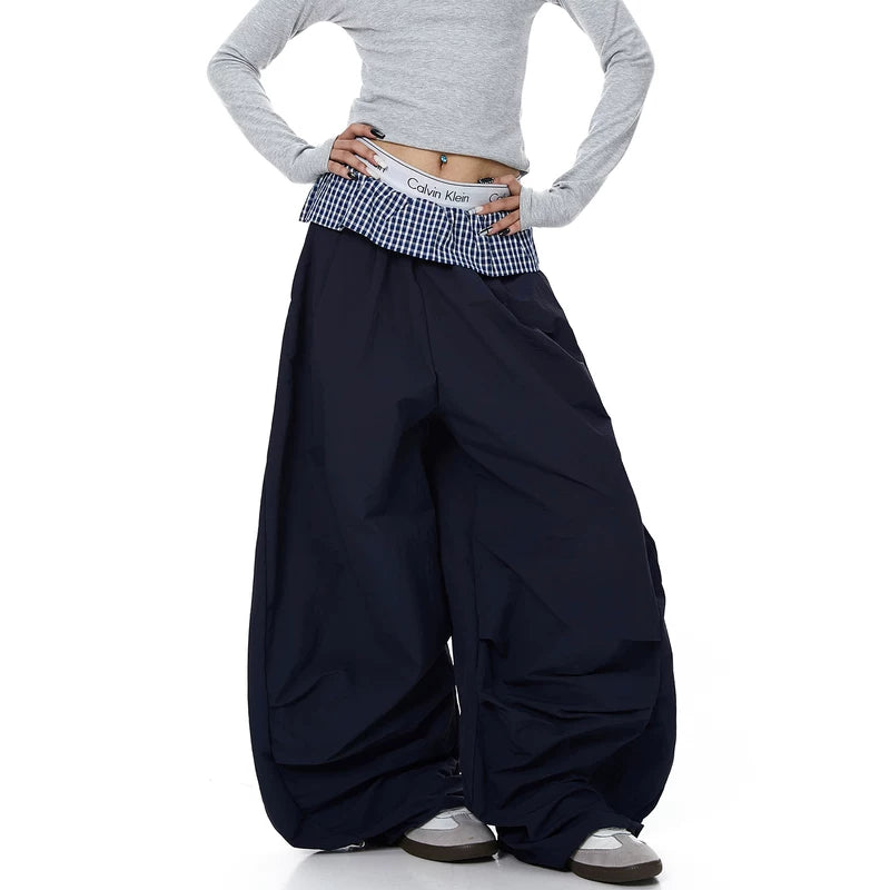 Plaid Waist Wide Leg Paratrooper Pants 3