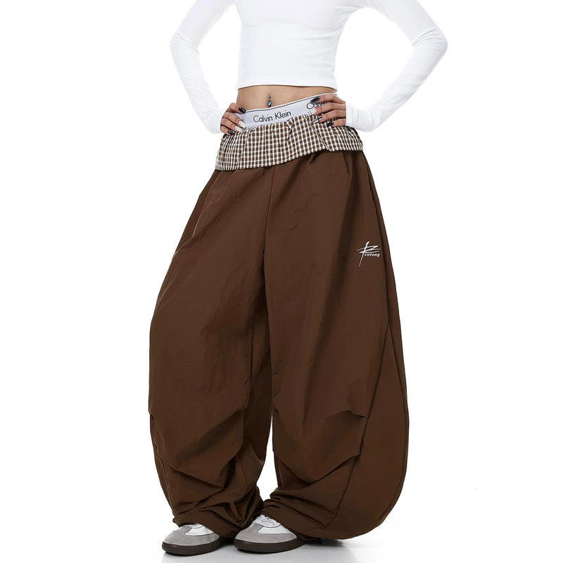 Plaid Waist Wide Leg Paratrooper Pants 4