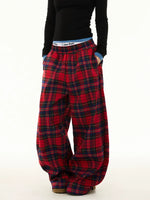 Plaid Wide-Leg Drawstring Lounge Pants 2