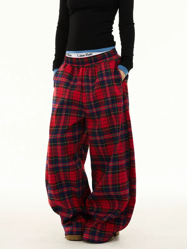 Plaid Wide-Leg Drawstring Lounge Pants 2