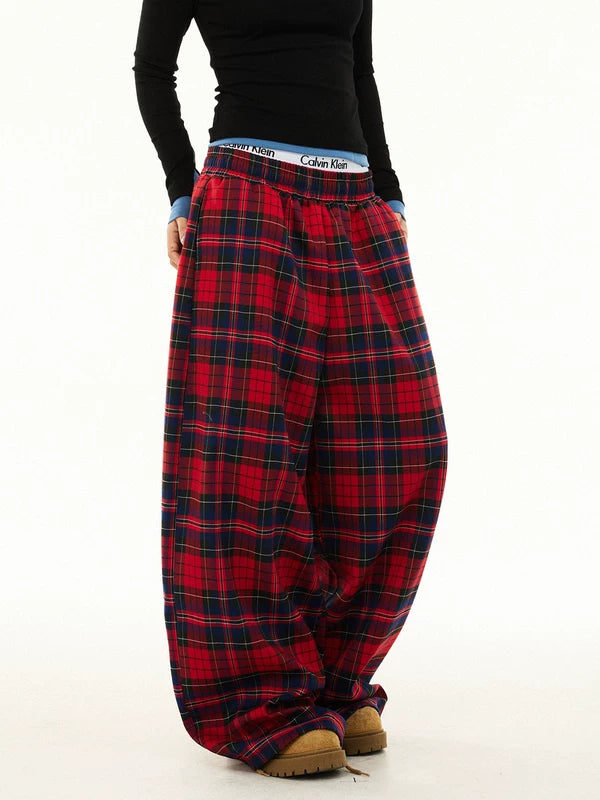 Plaid Wide-Leg Drawstring Lounge Pants 4