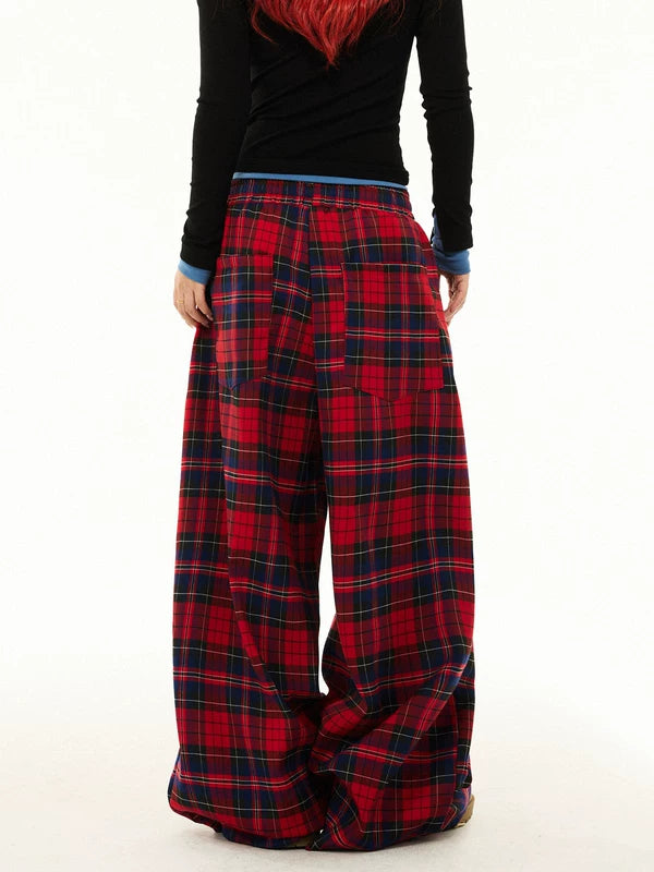 Plaid Wide-Leg Drawstring Lounge Pants 5