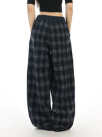Plaid Wide Leg Elastic Waist Casual Pants 5