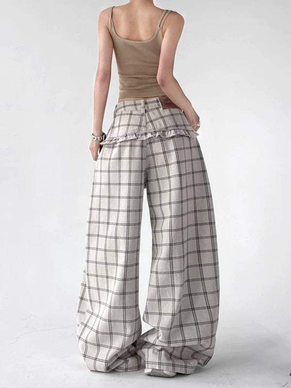 Plaid Wide Leg Patchwork Casual Pants 3