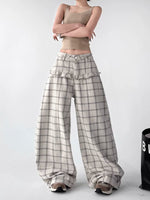 Plaid Wide Leg Patchwork Casual Pants 5