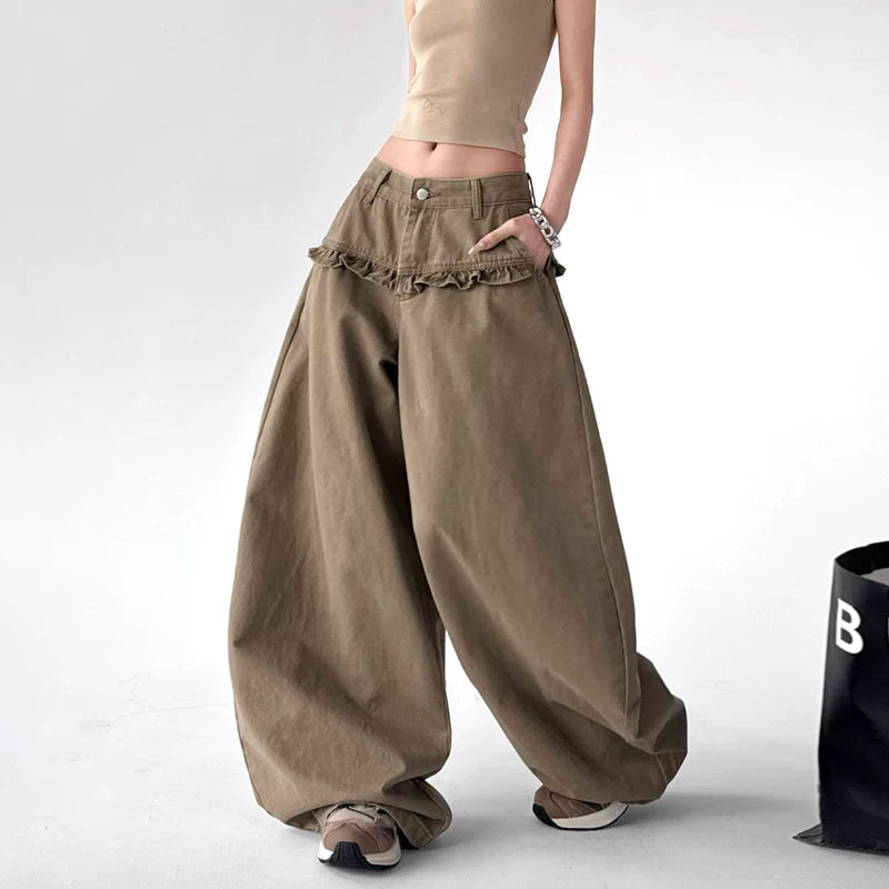 6020365184448,6020365184449,6020365184450,6020365184451, Plaid Wide Leg Patchwork Casual Pants