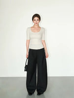Pleated Curved Wide-Leg Floor-Length Pants 5