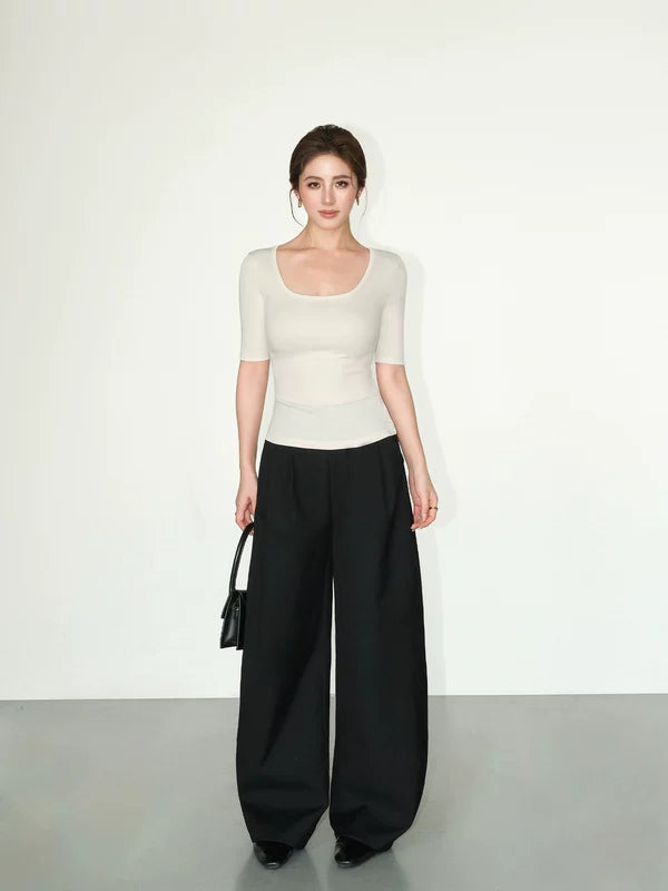Pleated Curved Wide-Leg Floor-Length Pants 5