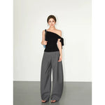 6192597827866,6192597827867,6192597827868,6192597827869, Pleated Curved Wide-Leg Floor-Length Pants