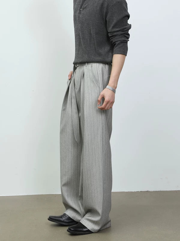 Pleated Pinstripe Wide-Leg Casual Pants 4