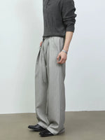 Pleated Pinstripe Wide-Leg Casual Pants 4