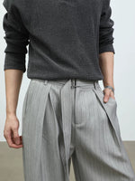 Pleated Pinstripe Wide-Leg Casual Pants 5