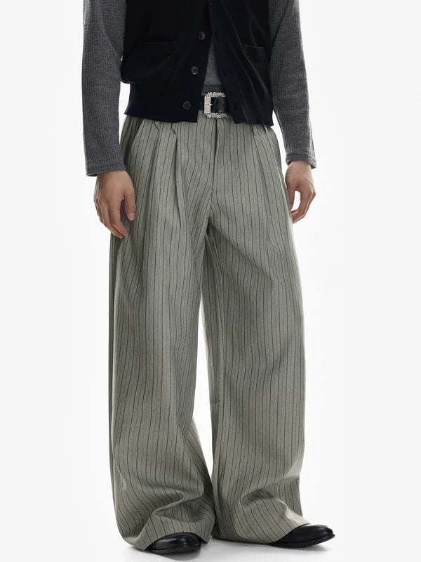 Pleated Pinstripe Wide Leg Dress Pants 2