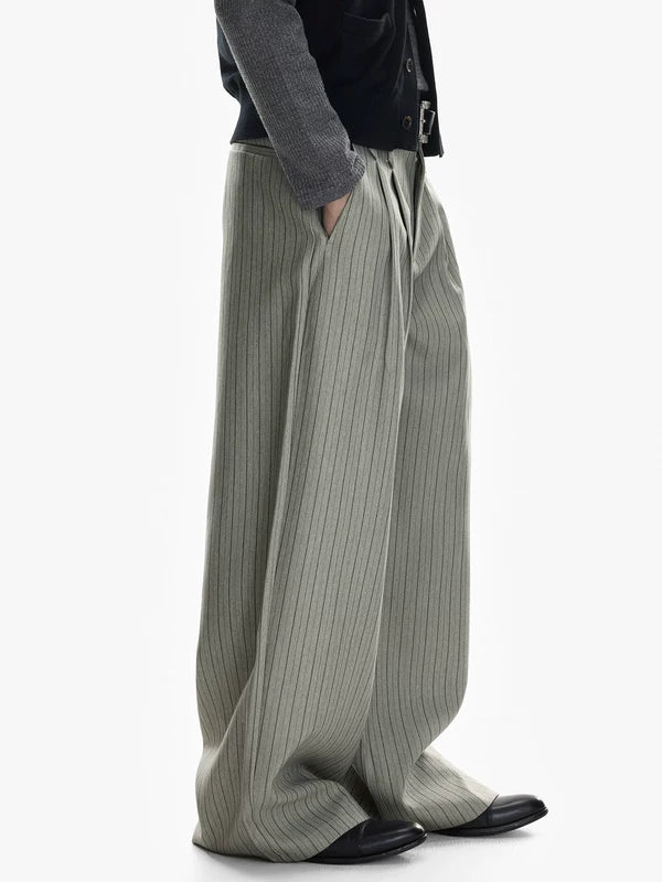 Pleated Pinstripe Wide Leg Dress Pants 3