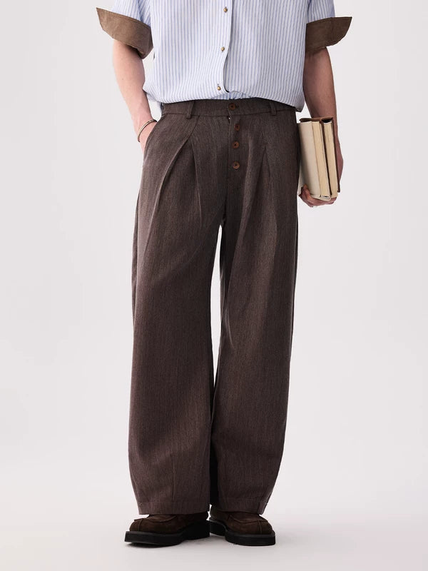 Pleated Wide-Leg Button-Front Suit Pants 5