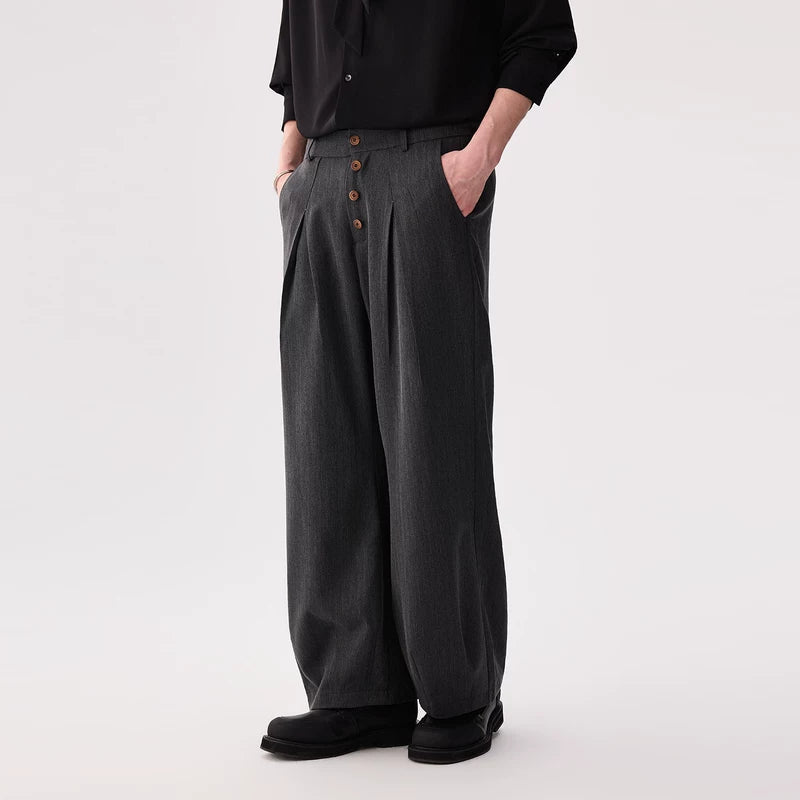 6202200746439,6202200746440,6202200746441,6202200746442, Pleated Wide-Leg Button-Front Suit Pants
