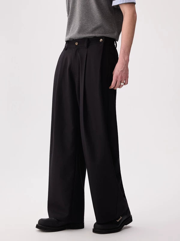 Pleated Wide Leg Toggle Waist Pants 1
