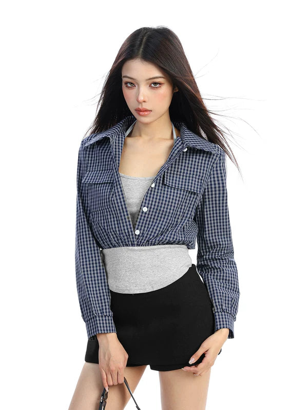 Polka Dot Faux Two-Piece Polo Shirt 2