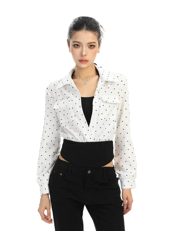 ,6028593788627,6028593788628,6028593788629, Polka Dot Faux Two-Piece Polo Shirt