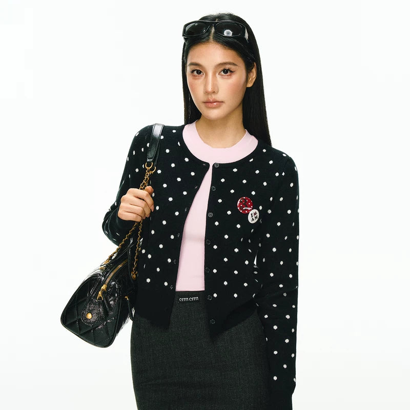 ,1627207:7508621,6164170855150,1627207:7508621,6164170855151,1627207:7508621,6164170855152,1627207:7508621,6164170855149,6164170855150,6164170855151,6164170855152,6164170855149, Polka Dot Knit Cardigan Sweatshirt