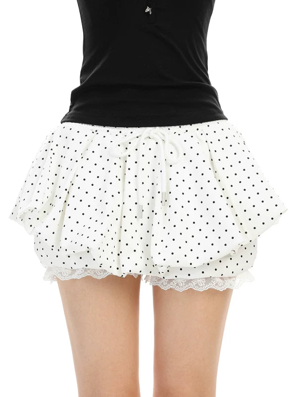 Polka Dot Lace Trim Ruffled Mini Skirt 4