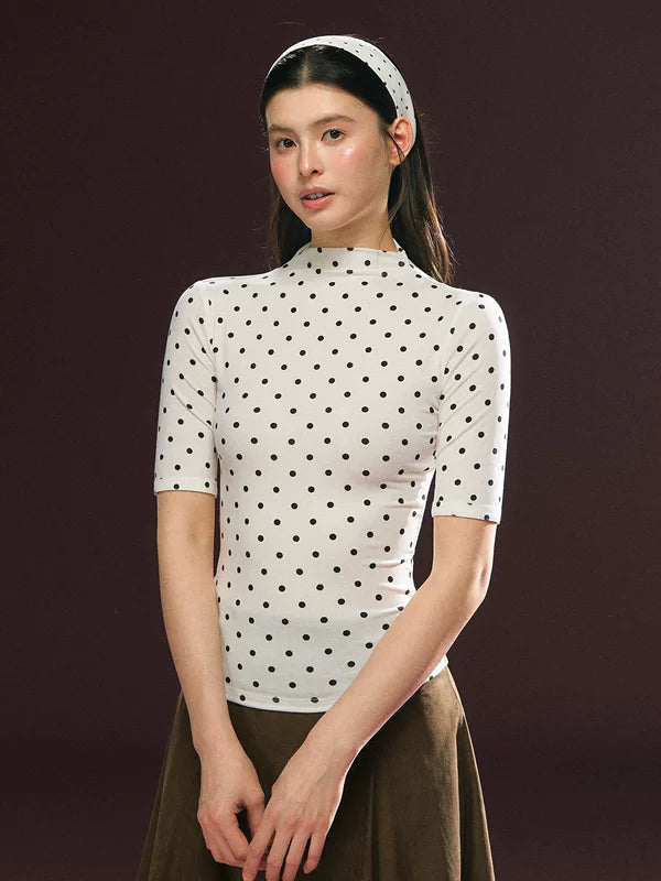 Polka Dot Mock Neck Half Sleeve Top 3