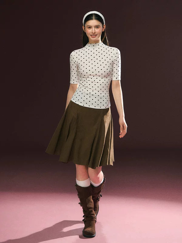 Polka Dot Mock Neck Half Sleeve Top 5