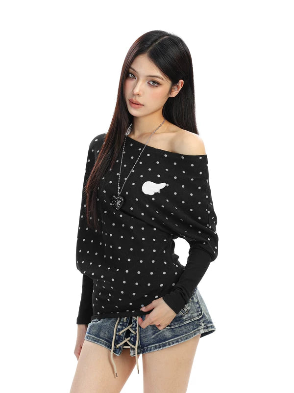 Polka Dot Off-Shoulder Long Sleeve Top 4