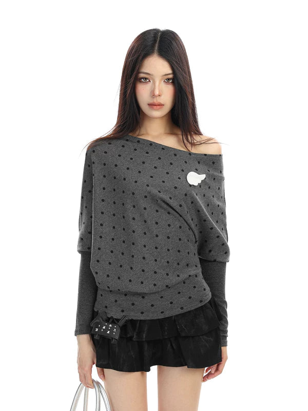 Polka Dot Off-Shoulder Long Sleeve Top 5