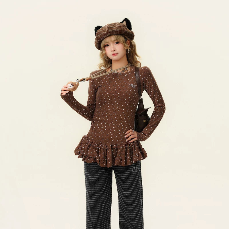 ,1627207:28336,6177528967077,1627207:28336,6177528967081,1627207:28336,6177528967079,6177528967077,6177528967081,6177528967079, Polka Dot Peplum Long-Sleeve T-Shirt