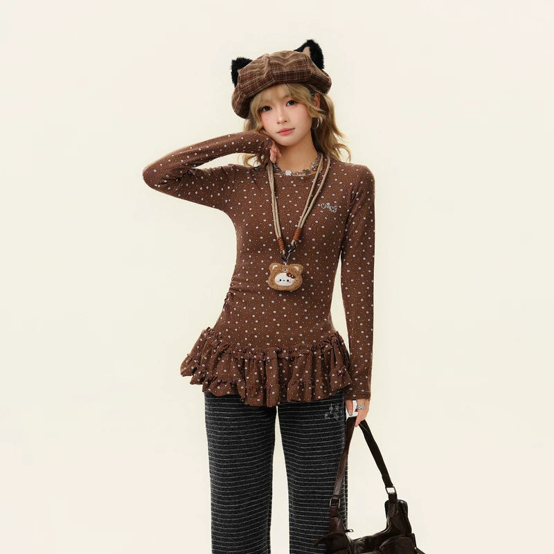 Polka Dot Peplum Long-Sleeve T-Shirt 4