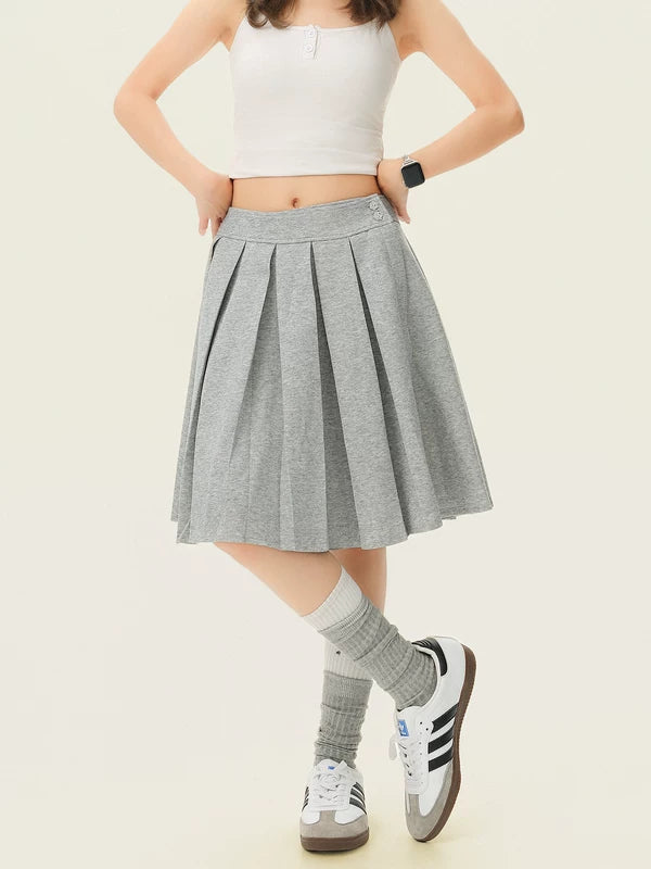 Polka Dot Pleated A-Line Midi Skirt 4