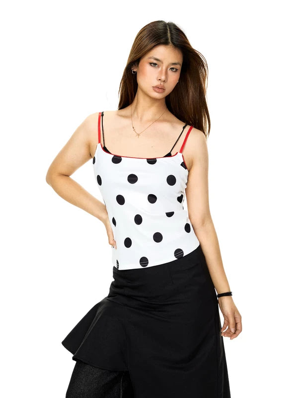 ,6031858105698,6031858105699,6031858105700, Polka Dot Slim Fit Spaghetti Strap Tank