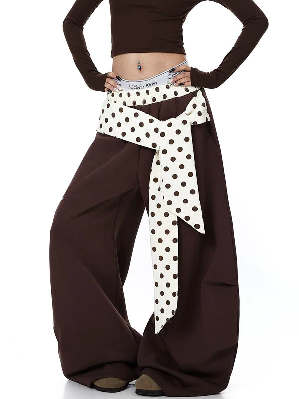 Polka Dot Tie-Waist Wide Leg Pants 3
