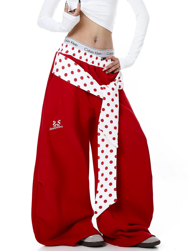 Polka Dot Tie-Waist Wide Leg Pants 4