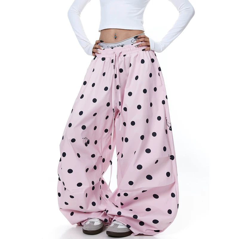 Polka Dot Wide Leg Paratrooper Pants 4