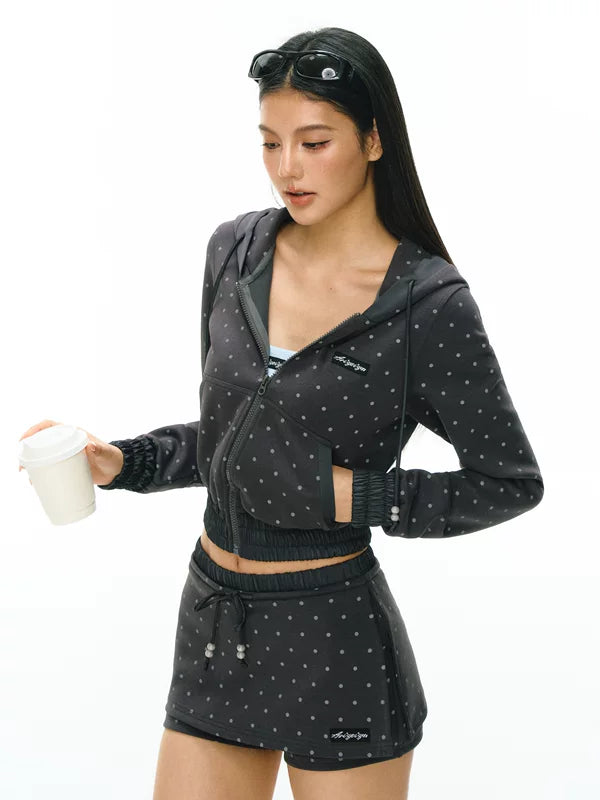 Polka Dot Zip Hoodie and Shorts Set 2