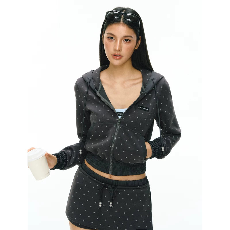 6200312046529,6200312046530,6200312046531,6200312046532, Polka Dot Zip Hoodie and Shorts Set