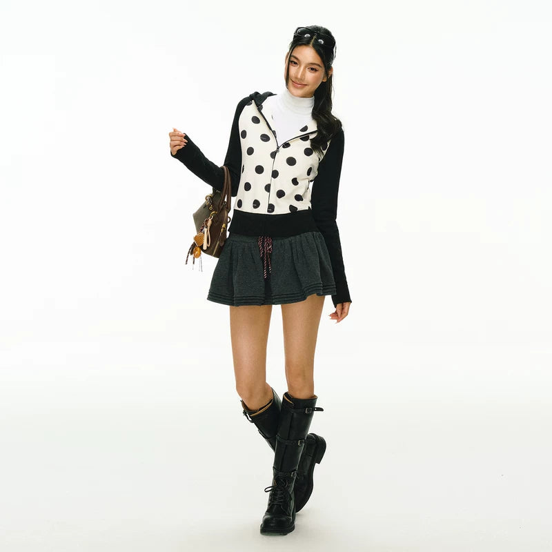 Polka Dot Zip Up Hooded Cardigan 5