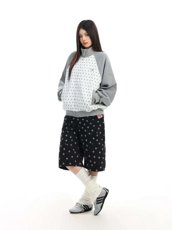 Polka Dot Zip-Up Stand Collar Jacket 3