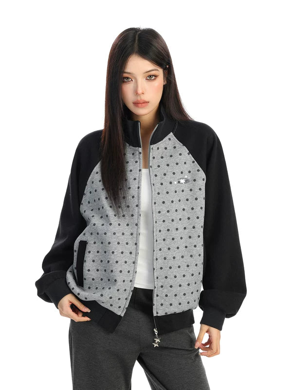 Polka Dot Zip-Up Stand Collar Jacket 4