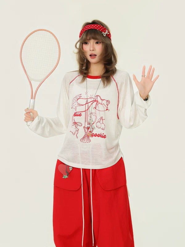 Pony Print Sheer Long Sleeve Pullover 2