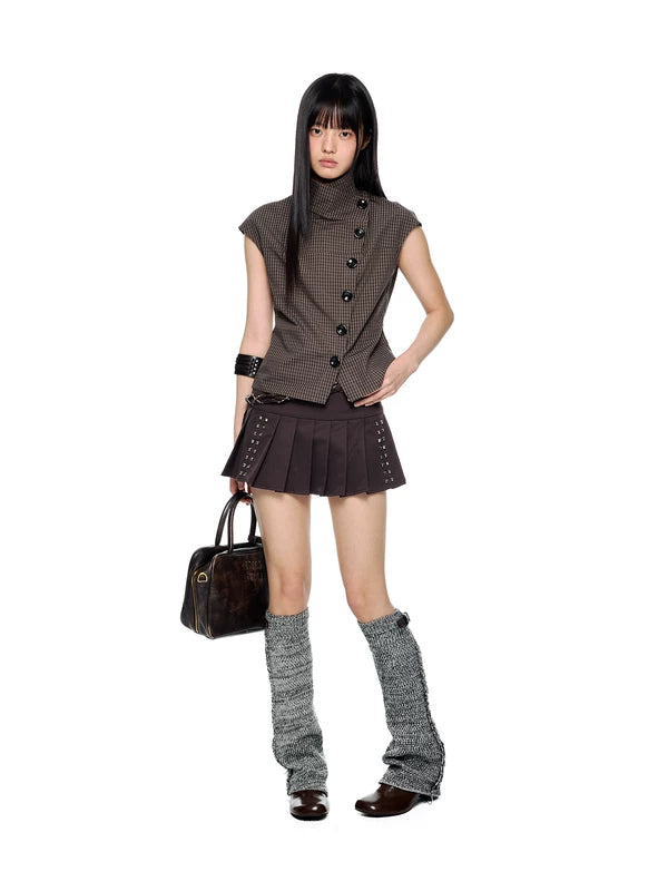 Preppy Plaid Asymmetrical Button Short-Sleeve Shirt 2