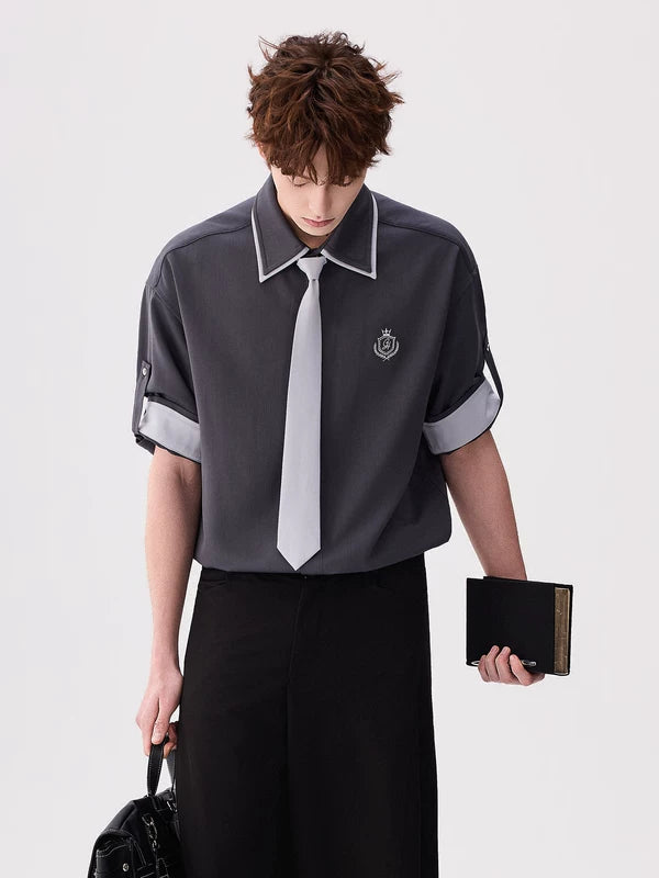 Preppy Short Sleeve Shirt with Tie 1