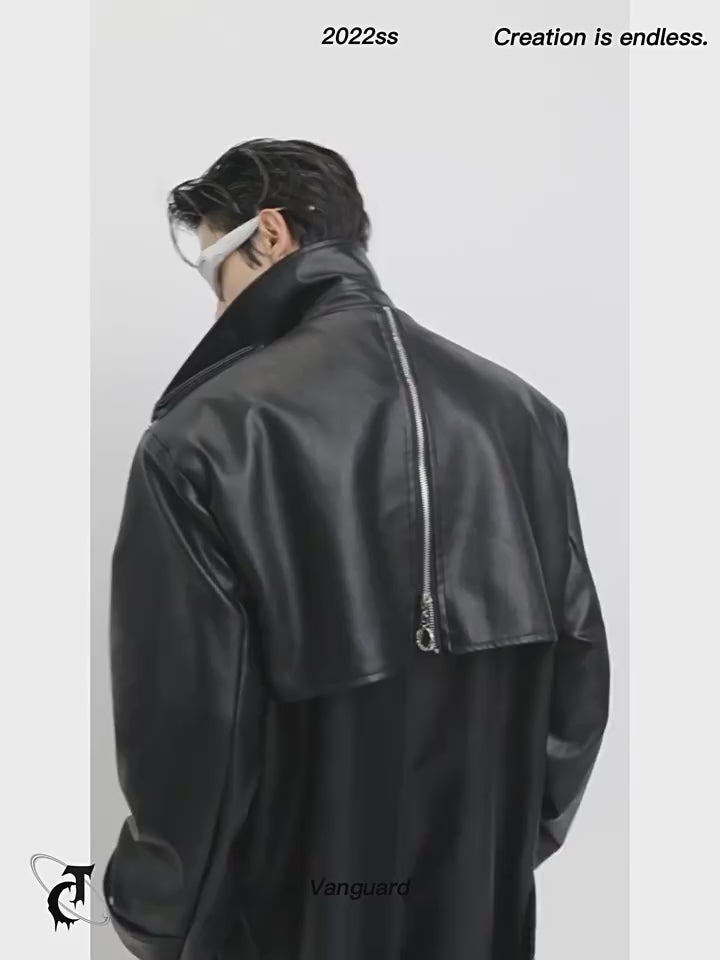 Metal Zipper Leather Windbreaker Coat