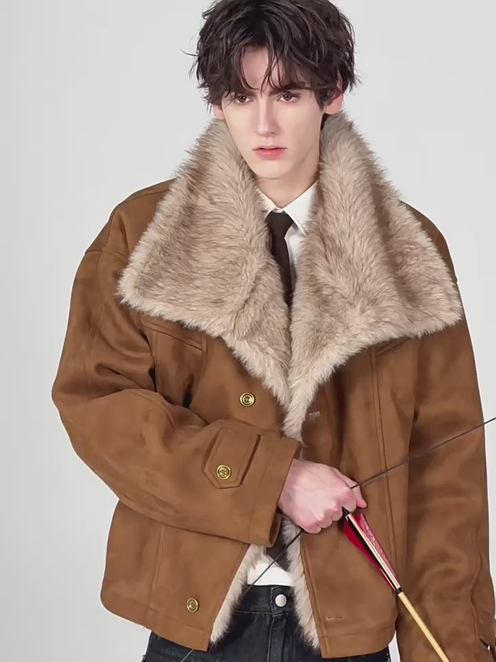 Suede Shearling Mountain Carving Jacket