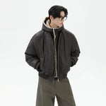 PU Leather Hooded Bomber Jacket 2