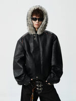 PU Leather Hooded Fur-Lined Insulated Jacket 4