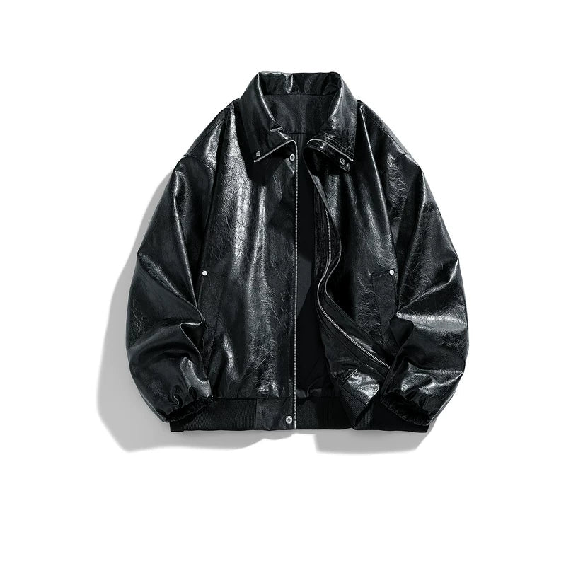 6012721644173,6012721644174,6012721644175,6012721644176,6012721644177, PU Leather Loose Fit Motorcycle Jacket