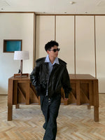 PU Leather Motorcycle Jacket with Lapel 4